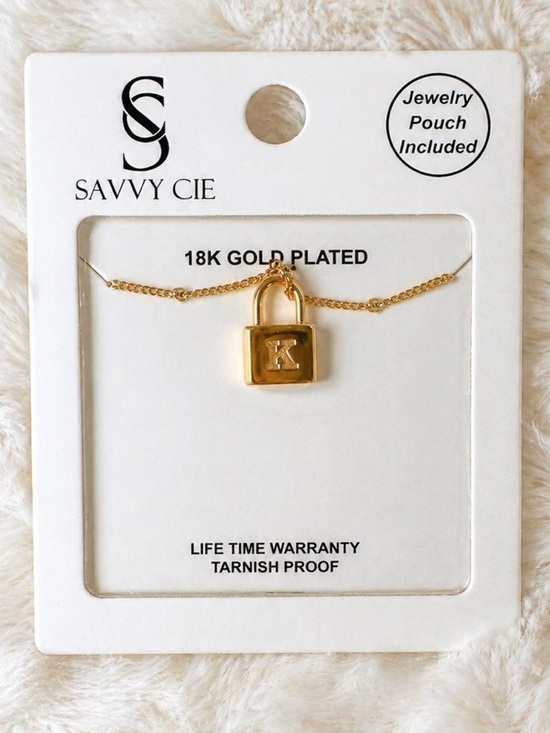 Savvy Cie Jewelry - Savvy Cie 18K Gold Plated K Padlock Pendant Necklace Tarnish Free NWT
